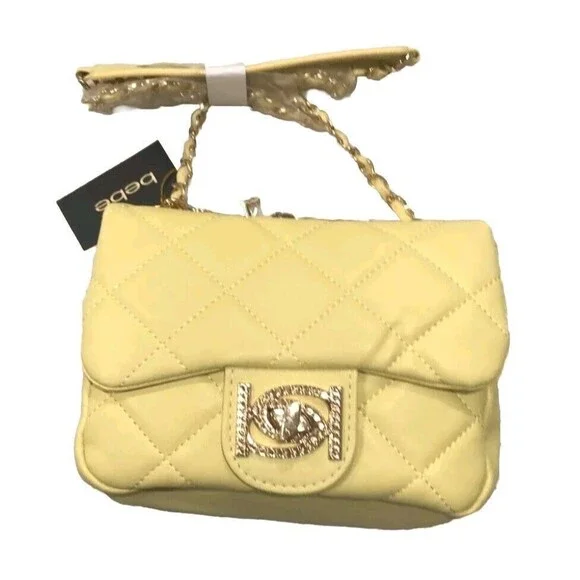 Bebe Wyatt Shoulder Chain Strap Purse. Lemon With Gold-Toned Hardware NEW - Picture 2 of 3